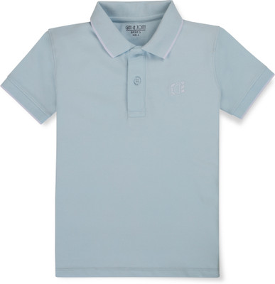 GINI & JONY Boys Solid Cotton Blend Regular T Shirt(Blue, Pack of 1)
