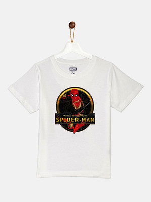 YK Marvel Boys Printed Cotton Blend Regular T Shirt(White, Pack of 1)