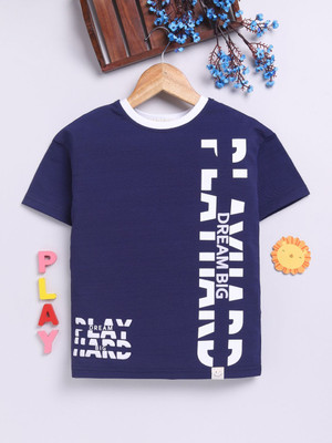 Happy Faces Baby Boys Printed Pure Cotton Regular T Shirt(Dark Blue, Pack of 1)