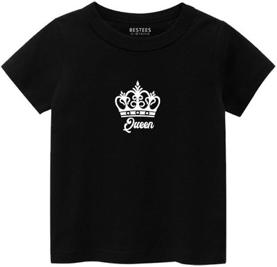 BESTEESCLOTHING Baby Girls Printed Pure Cotton Regular T Shirt(Black, Pack of 1)