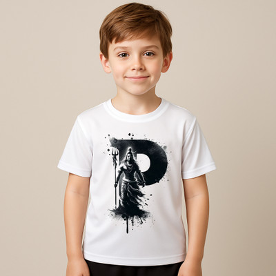 NQF Boys Printed Polyester Regular T Shirt(White, Pack of 1)