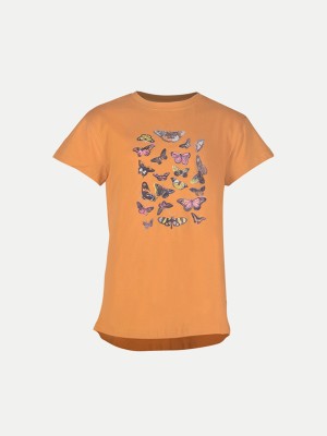 radprix Girls Printed Pure Cotton T Shirt(Orange, Pack of 1)
