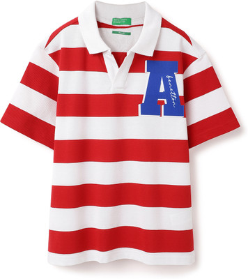 United Colors of Benetton Baby Boys Striped Pure Cotton Regular T Shirt(Red, White, Pack of 1)