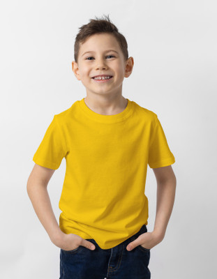 SURTI ENTERPRISES Boys Solid Pure Cotton Regular T Shirt(Yellow, Pack of 1)