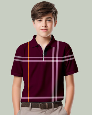 AOOSH Boys Printed, Striped Cotton Blend Regular T Shirt(Maroon, Pink, Pack of 1)