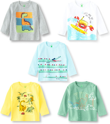 YUV Baby Boys Printed Pure Cotton Regular T Shirt(Multicolor, Pack of 5)