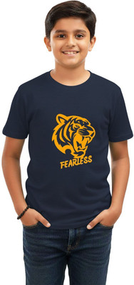 DEHCY Boys Printed Pure Cotton Regular T Shirt(Blue, Pack of 1)