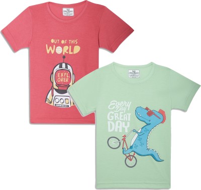 VIMAL JONNEY Boys & Girls Printed Cotton Blend Regular T Shirt(Multicolor, Pack of 2)