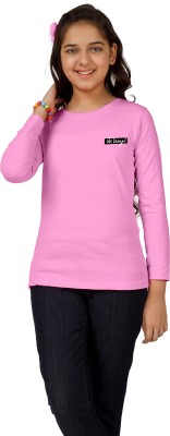 INNEB Girls Solid, Printed Cotton Blend Regular T Shirt(Pink, Pack of 1)