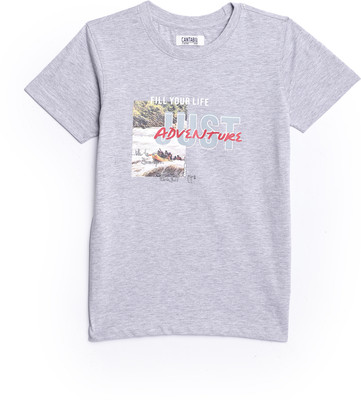 CANTABIL Boys Printed Polycotton Regular T Shirt(Grey, Pack of 1)