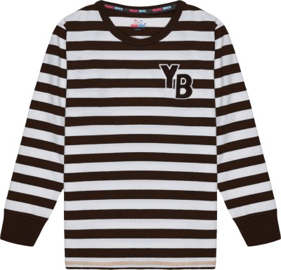 YOUNG BIRDS Boys Striped Pure Cotton Regular T Shirt(Brown, Pack of 1)