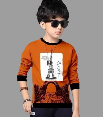 NANCESTORE Boys Printed Cotton Blend Regular T Shirt(Orange, Pack of 1)