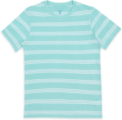 Pantaloons Junior Boys Striped Pure Cotton Regular T Shirt(Green, Pack of 1)