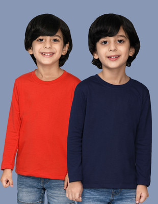Nusyl Boys Solid Cotton Blend Regular T Shirt(Multicolor, Pack of 2)