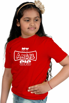 CHOMMBOOKA TREND Girls Typography Cotton Blend Regular T Shirt(Red, Pack of 1)