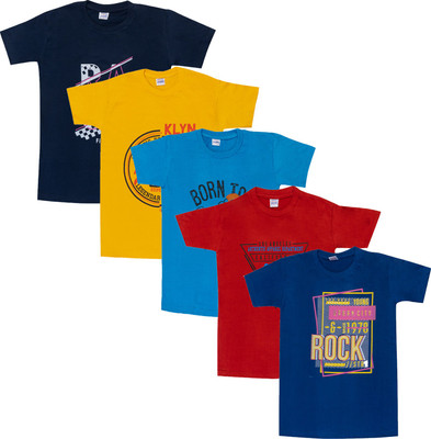 POWERmerc Boys & Girls Printed Pure Cotton Regular T Shirt(Multicolor, Pack of 5)