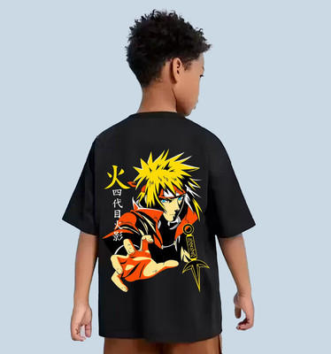 HIPHOPTRENDZ Boys Printed Cotton Blend Oversized T Shirt(Black, Pack of 1)