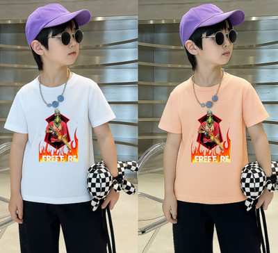 Lecowar Boys Printed Polyester Regular T Shirt(White, Pink, Pack of 1)