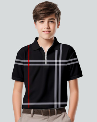 AOOSH Boys Printed, Striped Cotton Blend Regular T Shirt(Black, Grey, Pack of 1)