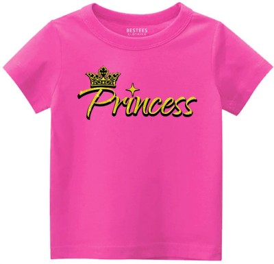 BESTEESCLOTHING Baby Boys & Baby Girls Typography Pure Cotton T Shirt(Pink, Pack of 1)