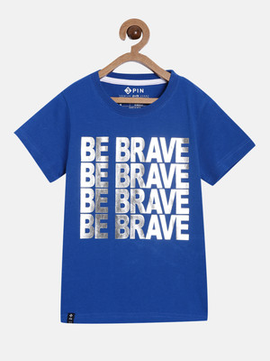 3Pin Boys Typography Pure Cotton Regular T Shirt(Blue, Pack of 1)