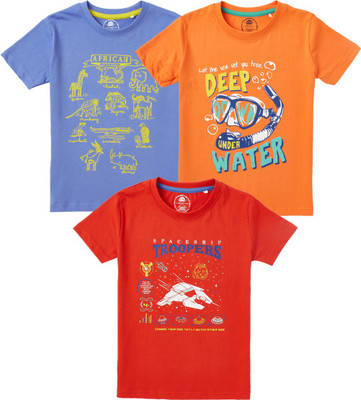 Cub McPaws Boys Graphic Print Pure Cotton Regular T Shirt(Multicolor, Pack of 3)