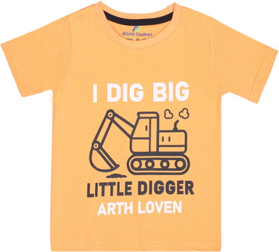 Nikhilclothes Boys Graphic Print Pure Cotton Regular T Shirt(Orange, Pack of 1)