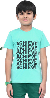 YOUMAA FAB Boys Typography Cotton Blend Regular T Shirt(Green, Pack of 1)