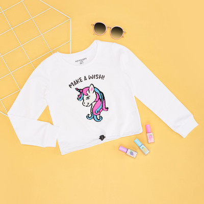 Pantaloons Junior Girls Solid Cotton Blend Regular T Shirt(White, Pack of 1)