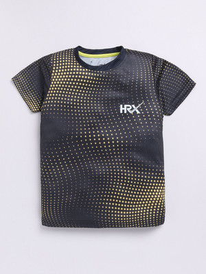 HRX by Hrithik Roshan Boys Printed Polyester Regular T Shirt(Black, Pack of 1)