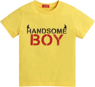 Arvind Garments Boys Typography, Printed Cotton Blend T Shirt(Yellow, Pack of 1)