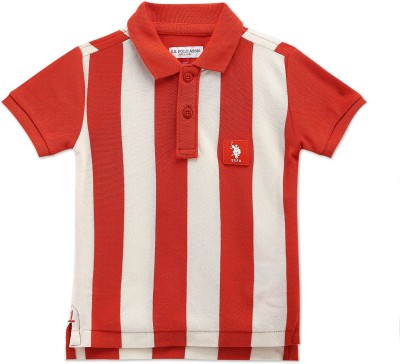 U.S. POLO ASSN. Boys Striped Pure Cotton Regular T Shirt(Orange, Pack of 1)