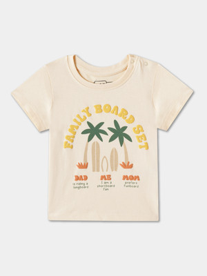 R&B Baby Boys Graphic Print Pure Cotton Regular T Shirt(Beige, Pack of 1)