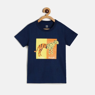 MINI KLUB Boys Graphic Print Pure Cotton T Shirt(Blue, Pack of 1)