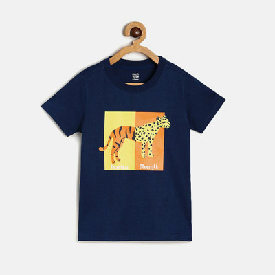 MINI KLUB Boys Graphic Print Pure Cotton Regular T Shirt(Dark Blue, Pack of 1)