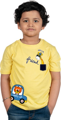 CHOMMBOOKA Boys & Girls Printed Pure Cotton Regular T Shirt(Red, Pack of 1)