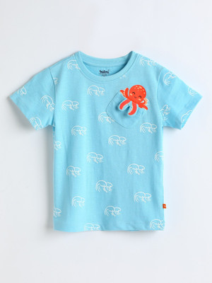 milou Baby Boys Printed Pure Cotton Regular T Shirt(Blue, Pack of 1)