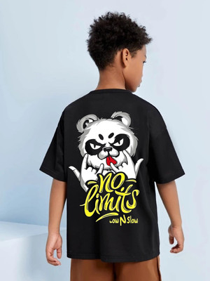 FASTCRY Boys Printed Pure Cotton Oversized T Shirt(Black, Pack of 1)