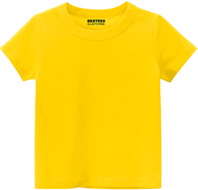 BESTEESCLOTHING Baby Boys & Baby Girls Solid Pure Cotton Regular T Shirt(Yellow, Pack of 1)