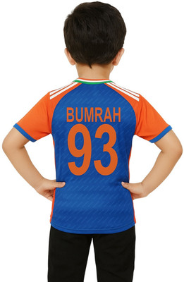 rjm Boys & Girls Printed Polyester Regular T Shirt(Blue, Pack of 1)