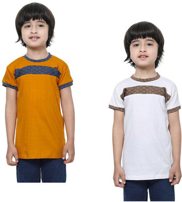 Indistar Boys Self Design Pure Cotton Regular T Shirt(Multicolor, Pack of 2)