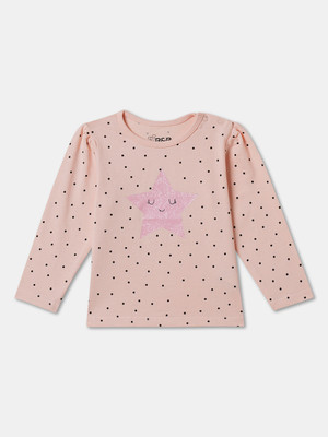 R&B Girls Graphic Print Pure Cotton Regular T Shirt(Pink, Pack of 1)