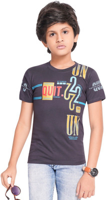 Little Funky Boys Printed Pure Cotton Regular T Shirt(Grey, Pack of 1)