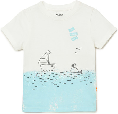 milou Baby Boys Printed Cotton Blend Regular T Shirt(White, Pack of 1)