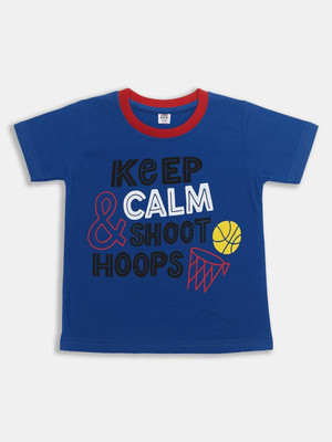 Here&Now X Game Begins Boys Printed Pure Cotton Regular T Shirt(Blue, Pack of 1)