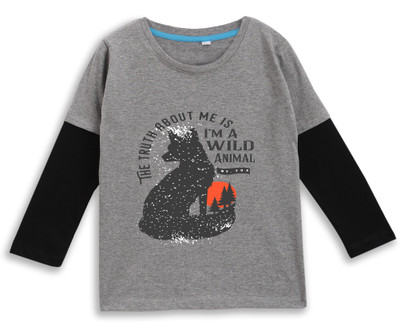 Superb Starling Boys & Girls Printed Pure Cotton Regular T Shirt(Grey, Pack of 1)