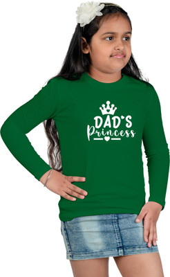 CHOMBOOKA Girls Typography, Graphic Print Pure Cotton Regular T Shirt(Green, Pack of 1)