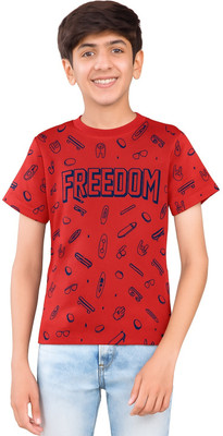 Billyball Baby Boys Printed Pure Cotton Regular T Shirt(Red, Pack of 1)