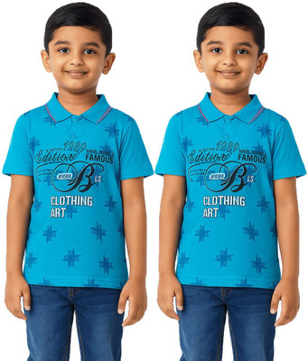 CUTEBOYS Boys Printed Cotton Blend Regular T Shirt(Blue, Pack of 2)