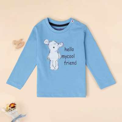 BabiesRus Baby Boys Printed Pure Cotton Regular T Shirt(Blue, Pack of 1)